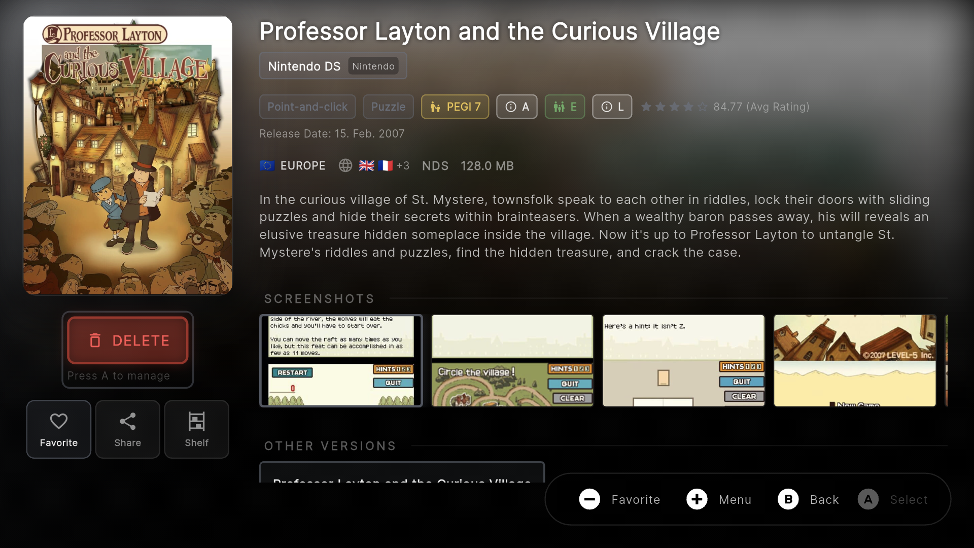 Professor Layton detail screen