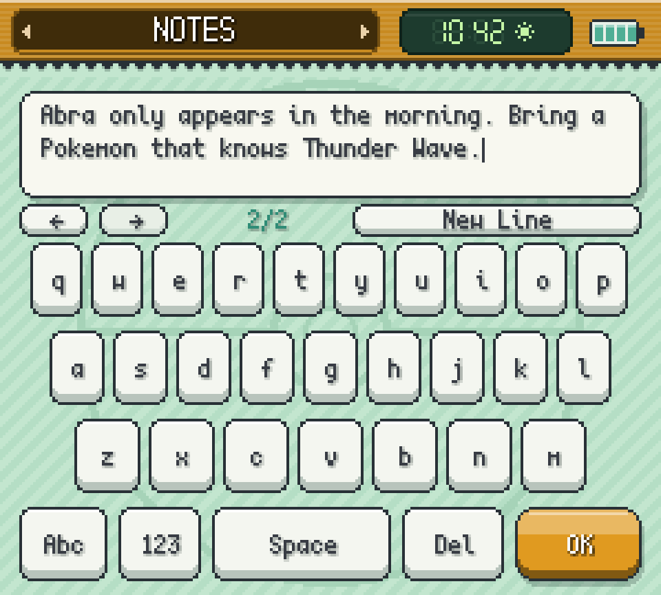 Notes app with an on-screen keyboard